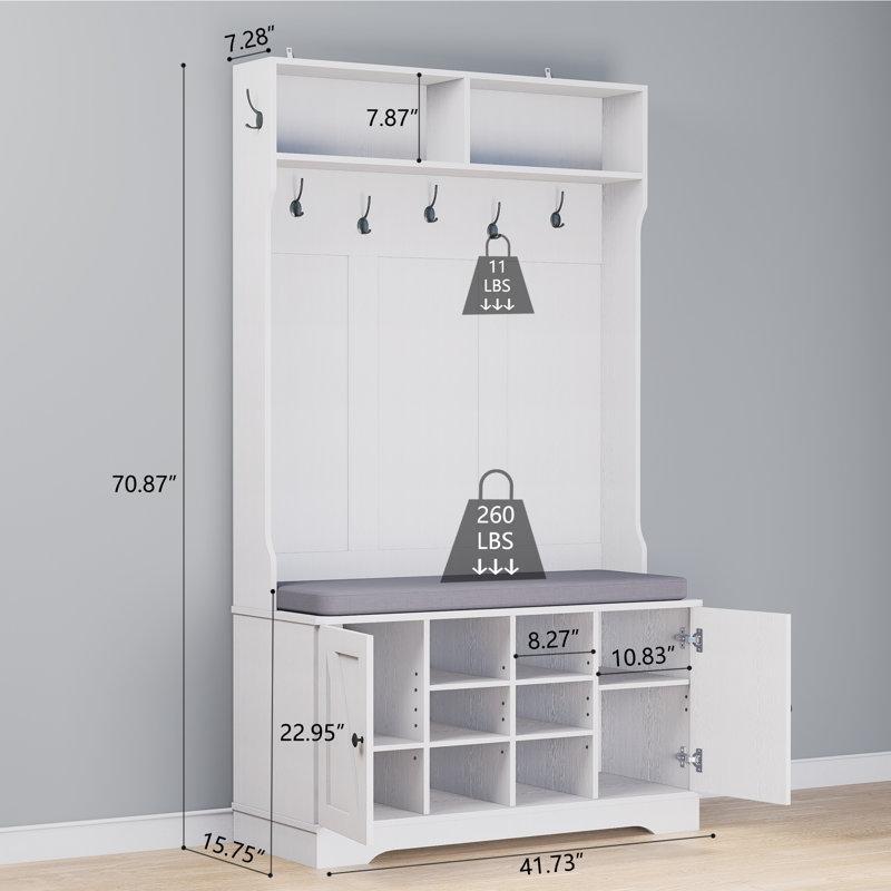 Beyaz Minderli Oturaklı Askılı Ahşap Portmanto Vestiyer - 107 cm - 159748
