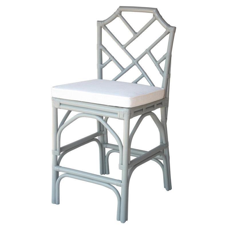 Beyaz Minderli Rattan Chippendale Tasarım 2li Set Hasır Bar Sandalyesi - 148284