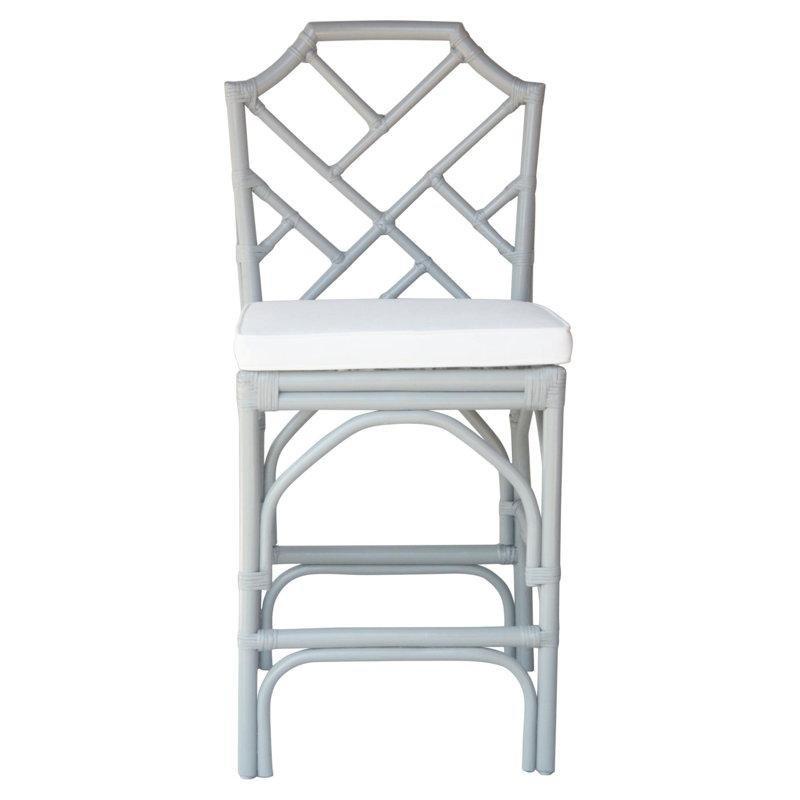 Beyaz Minderli Rattan Chippendale Tasarım 2li Set Hasır Bar Sandalyesi - 148284