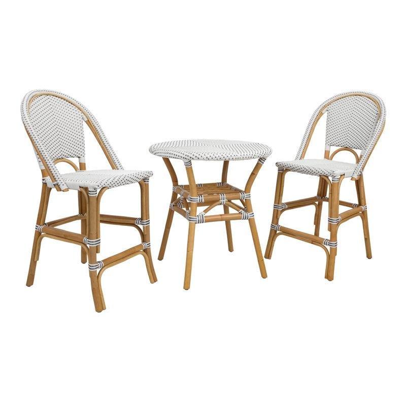 Beyaz Oturaklı Kahverengi Rattan Dört Ayaklı Hasır Bar Sandalyesi 2li Set - 65 cm - 148266
