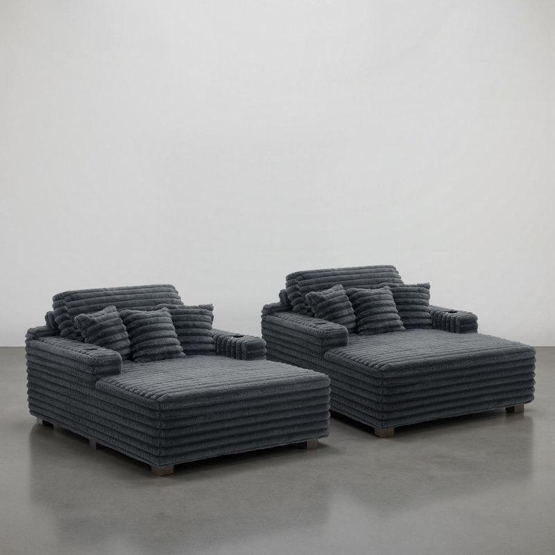 Beyaz Pamuklu Flanel Bardaklıklı Yatabilen Masif Ahşap Ayaklı Uzanmalı Koltuk - 135 cm - 156349