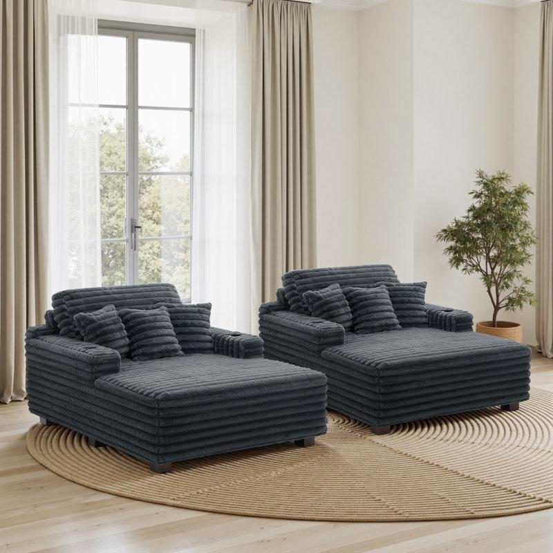 Beyaz Pamuklu Flanel Bardaklıklı Yatabilen Masif Ahşap Ayaklı Uzanmalı Koltuk - 135 cm - 156349