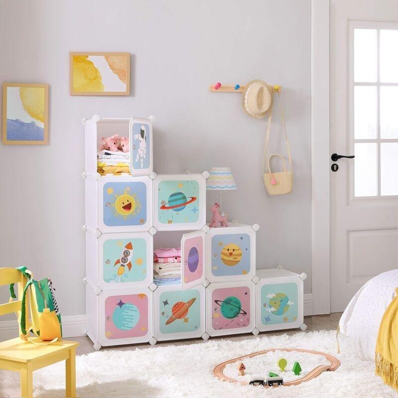 Beyaz Plastik Modüler 10 Küplü Kapaklı Oyuncak Dolabı - 123x31x123 cm - 150882