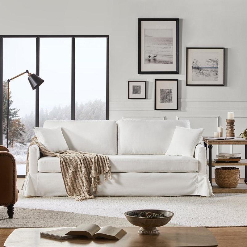 Beyaz Polyester Kumaş Çıkarılabilir Kılıflı Tek Minderli Koltuk - 205 cm - 151768