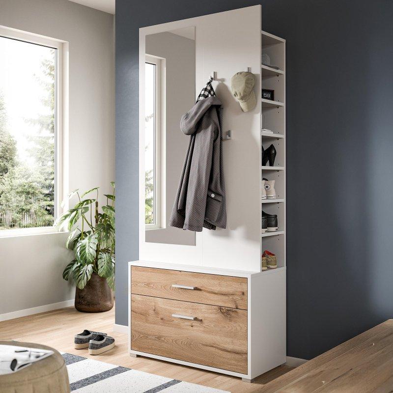 Beyaz Rustik Sunta Çekmeceli Kapaklı Portmanto Vestiyer - 80 cm - 159289