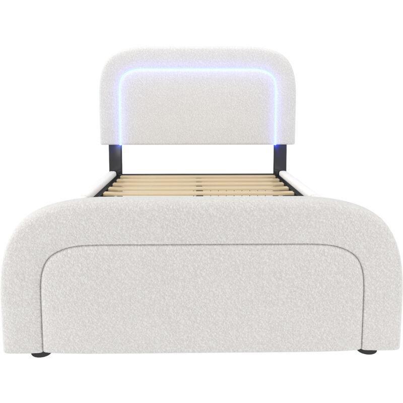 Beyaz Sherpa Kumaş LED Işıklı USB Şarj Portlu 2 Çekmeceli Baza - 90x200 cm - 143867