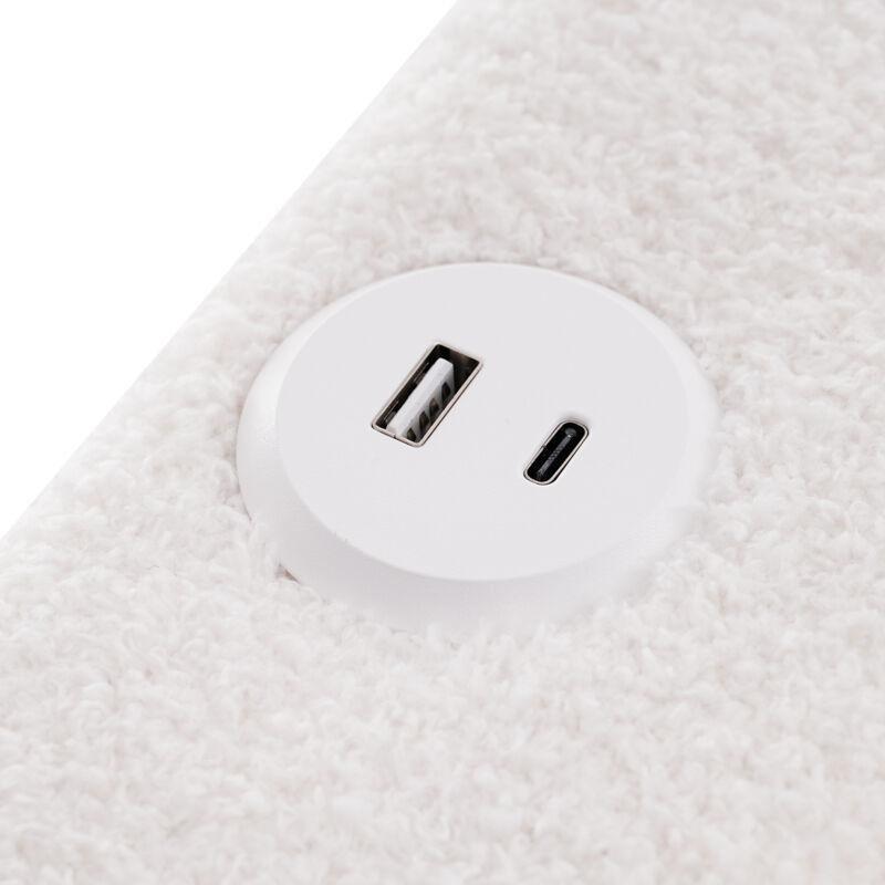 Beyaz Sherpa Kumaş LED Işıklı USB Şarj Portlu 2 Çekmeceli Baza - 90x200 cm - 143867