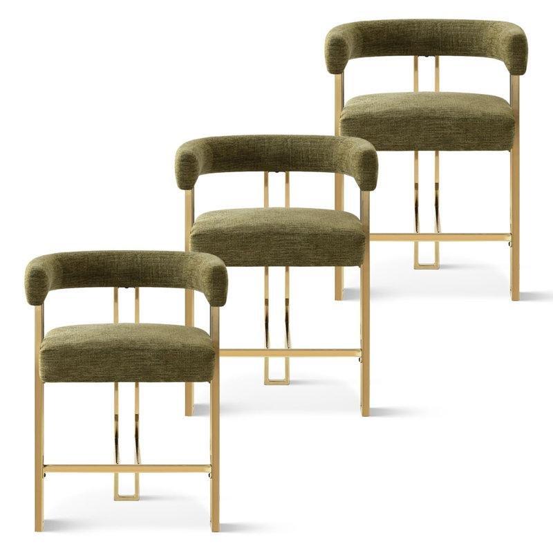 Beyaz Şönil Kumaş Kolçaklı 3lü Set Gold Metal Tezgah Sandalyesi - 64 cm - 146001