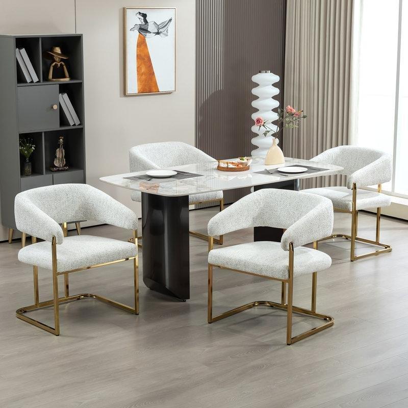 Beyaz Şönil Kumaş Kolçaklı Geniş Oturumlu Metal Çerçeveli Gold Sandalye - 56 cm - 146019