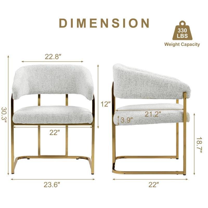 Beyaz Şönil Kumaş Kolçaklı Geniş Oturumlu Metal Çerçeveli Gold Sandalye - 56 cm - 146019