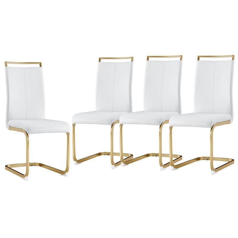 Beyaz Suni Deri Konsol 4lü Set Gold Sandalye - 146055