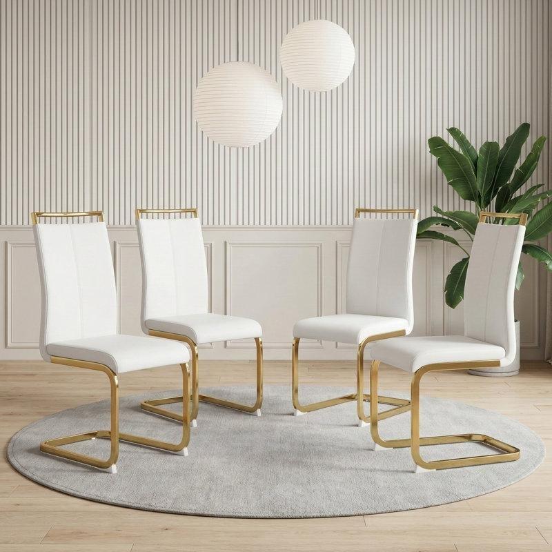 Beyaz Suni Deri Konsol 4lü Set Gold Sandalye - 146055