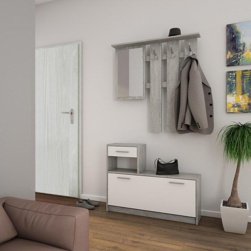 Beyaz Sunta Çekmeceli ve Kapaklı Portmanto Vestiyer - 97x25x190 cm - 159328