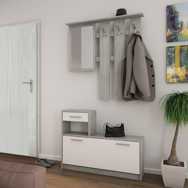 Beyaz Sunta Çekmeceli ve Kapaklı Portmanto Vestiyer - 97x25x190 cm - 159328