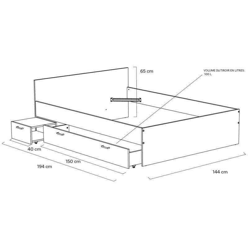 Beyaz Suntalam Tekerlekli Komodinli ve Çekmeceli Baza - 140x190 cm - 143924