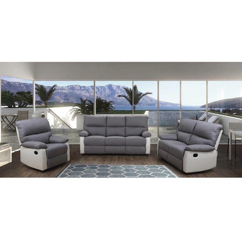 Beyaz ve Açık Gri Kumaş ve PVC Kaplamalı Mekanizmalı 3 Kişilik Koltuk - 197x89x103 cm - 154036