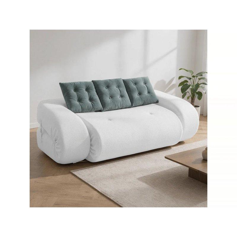 Beyaz ve Adaçayı Yeşili 3 Yastıklı Modern İkili Yataklı Koltuk - 160x120 cm - 155527