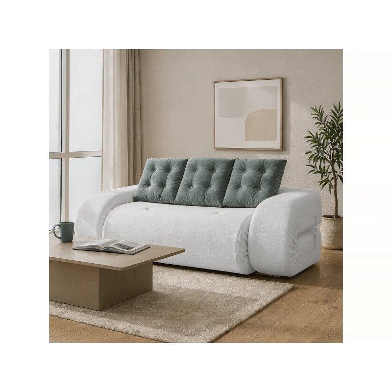 Beyaz ve Adaçayı Yeşili 3 Yastıklı Modern İkili Yataklı Koltuk - 160x120 cm - 155527