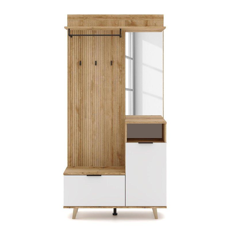 Beyaz ve Ahşap Desenli Suntalam 3 Kapaklı Portmanto Vestiyer - 100x40x204 cm - 158845