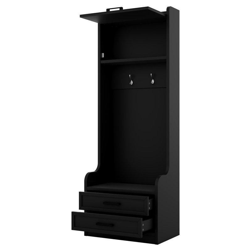 Beyaz ve Ahşap Rengi MDF Çok Amaçlı Oturaklı Portmanto Vestiyer - 199 cm - 159475