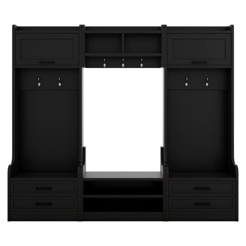 Beyaz ve Ahşap Rengi MDF Çok Amaçlı Oturaklı Portmanto Vestiyer - 199 cm - 159475