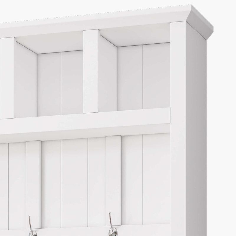 Beyaz ve Ahşap Rengi MDF Oturaklı ve Ayakkabılıklı Portmanto Vestiyer - 150 cm - 159853