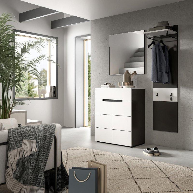 Beyaz ve Antrasit Sunta Aynalı 3 Parçalı Portmanto Vestiyer - 140x190x37 cm - 158659