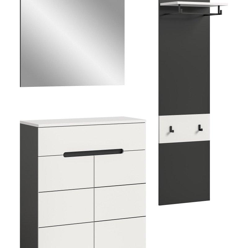 Beyaz ve Antrasit Sunta Aynalı 3 Parçalı Portmanto Vestiyer - 140x190x37 cm - 158659