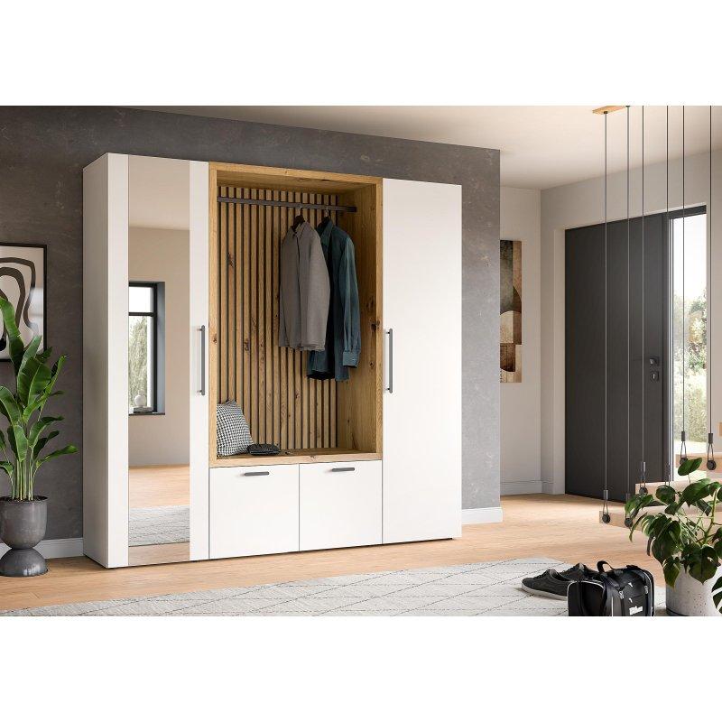 Beyaz ve Artisan Meşe 3 Parçalı Aynalı Portmanto Vestiyer Seti - 216 cm - 159193