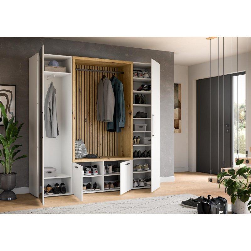 Beyaz ve Artisan Meşe 3 Parçalı Aynalı Portmanto Vestiyer Seti - 216 cm - 159193
