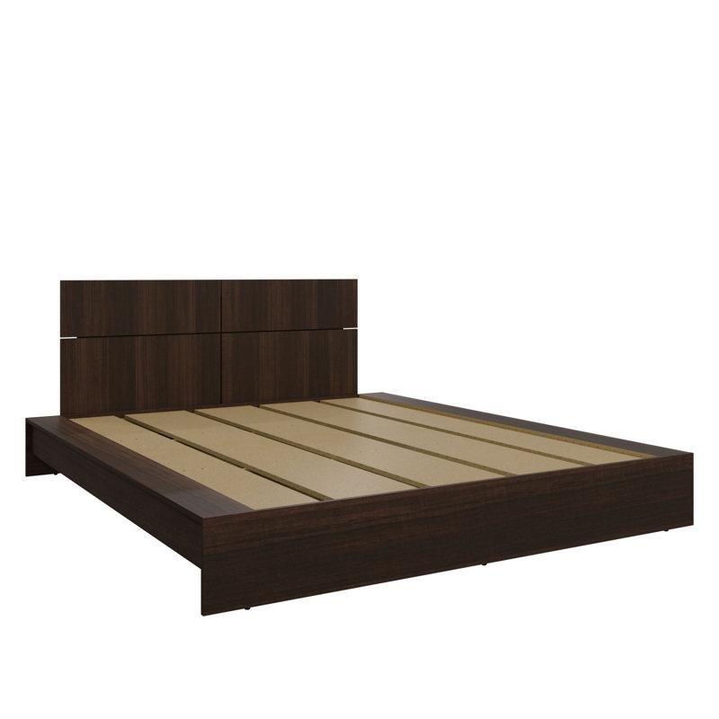 Beyaz ve Ceviz Melamin Kaplı Yonga Levha Geniş Kenarlı Başlıklı Platform Karyola - 184x207 cm - 142558