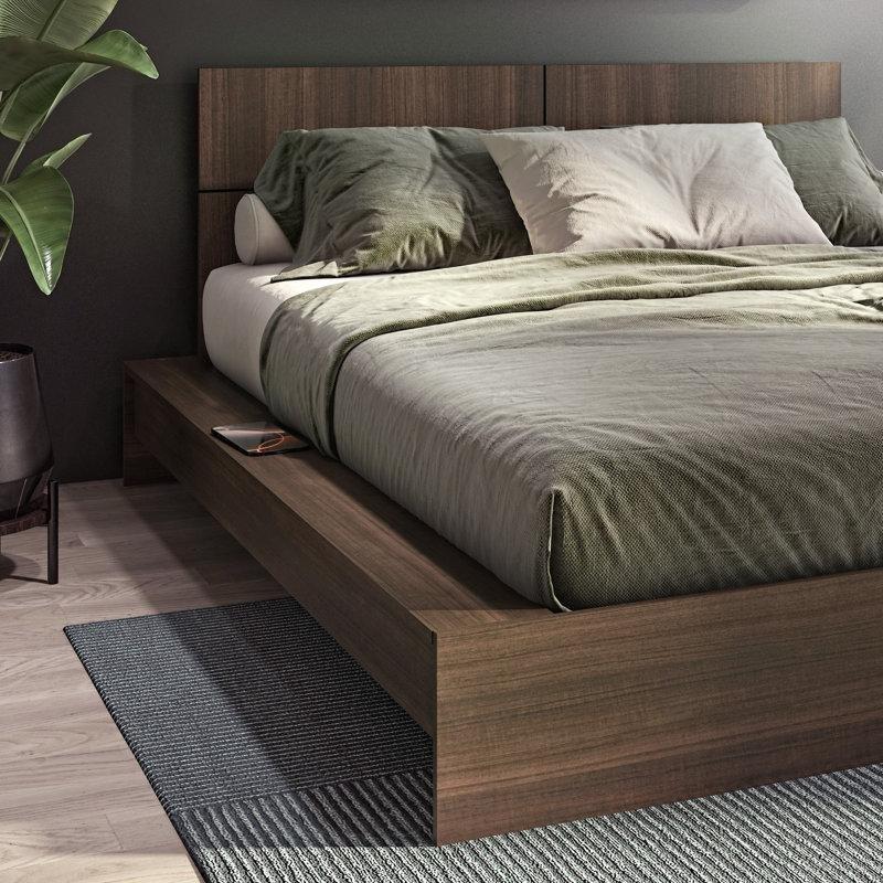 Beyaz ve Ceviz Melamin Kaplı Yonga Levha Geniş Kenarlı Başlıklı Platform Karyola - 184x207 cm - 142558