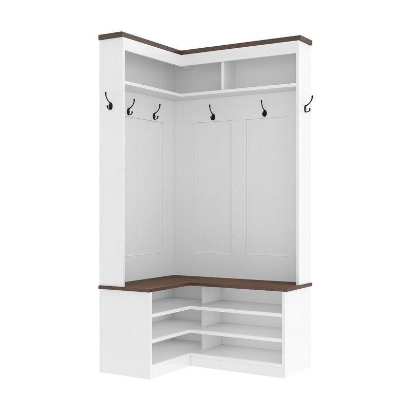 Beyaz ve Ceviz Rengi Oturaklı Köşe Suntalam Portmanto Vestiyer 6 Askılı - 159424