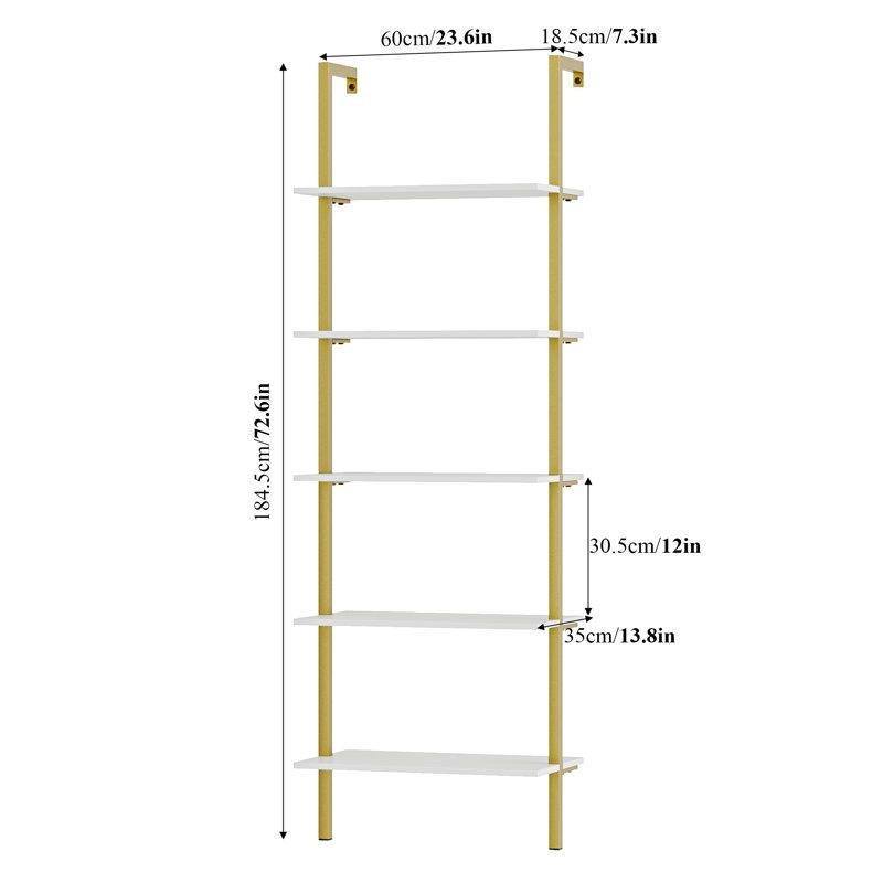 Beyaz ve Gold Metal 5 Raflı Modern Ahşap Etajer Vitrin - Gümüşlük - 185x60 cm - 157339