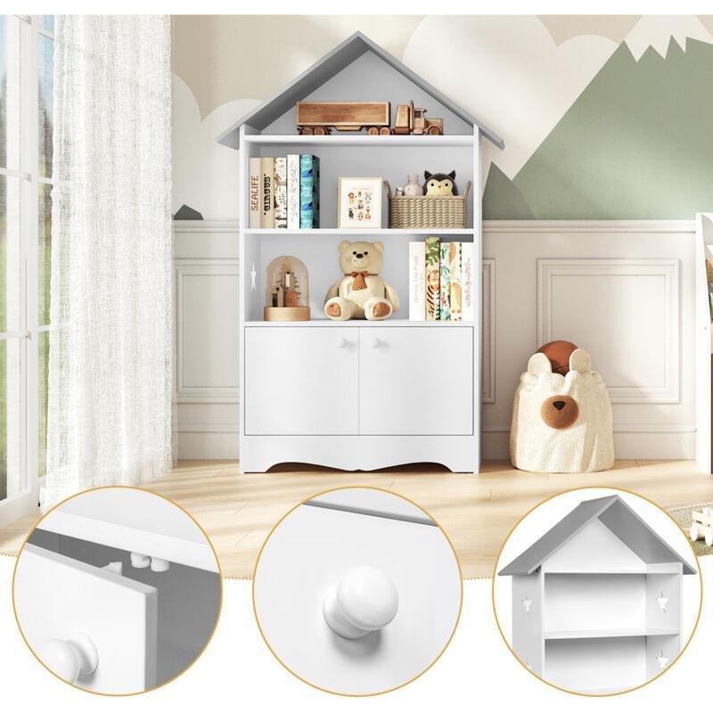 Beyaz ve Gri MDF 3 Raflı Kapaklı Oyuncak Dolabı - 62x28x115 cm - 150902