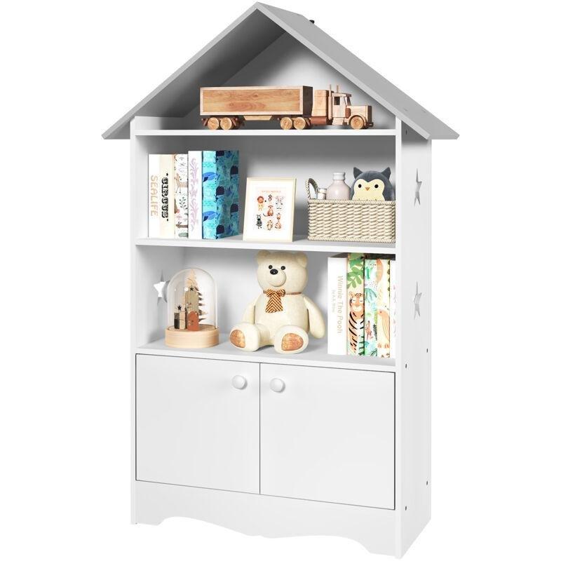 Beyaz ve Gri MDF 3 Raflı Kapaklı Oyuncak Dolabı - 62x28x115 cm - 150902