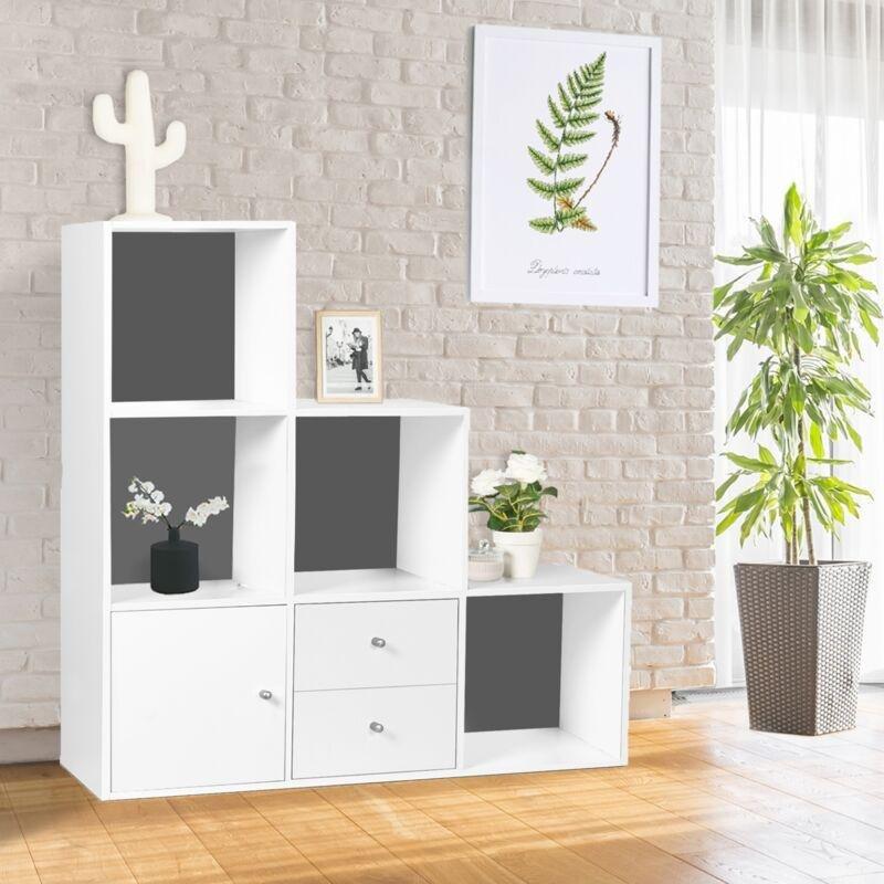 Beyaz ve Gri Sunta Merdiven Tasarımlı 3 Kademeli Kapaklı ve Çekmeceli Oyuncak Dolabı - 88x88x30 cm - 150913
