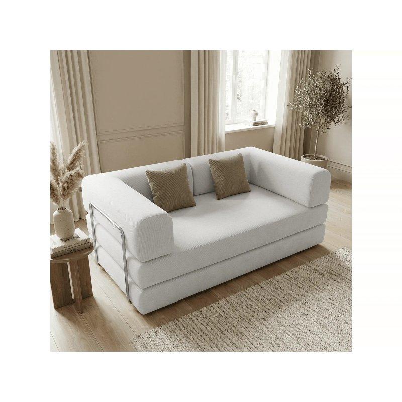 Beyaz ve Kahverengi Fitilli Kadife Metal İskeletli Yataklı Koltuk - 180 cm - 155893