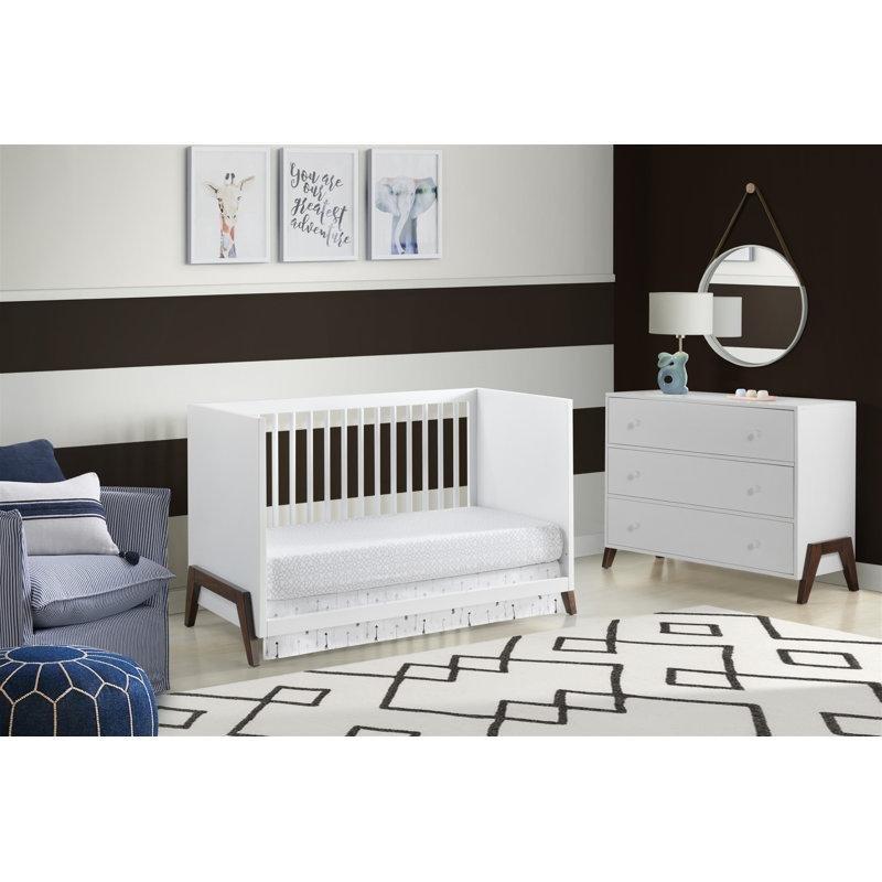 Beyaz ve Kahverengi Masif Ahşap ve MDF 3ü 1 Arada Büyüyen Beşik - 144x76 cm - 161926