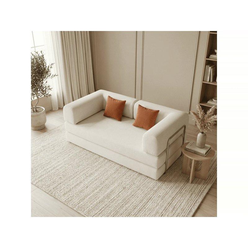 Beyaz ve Mango Rengi Fitilli Kadife Yatak Olabilen Endüstriyel Tasarım Koltuk - 180 cm - 155890