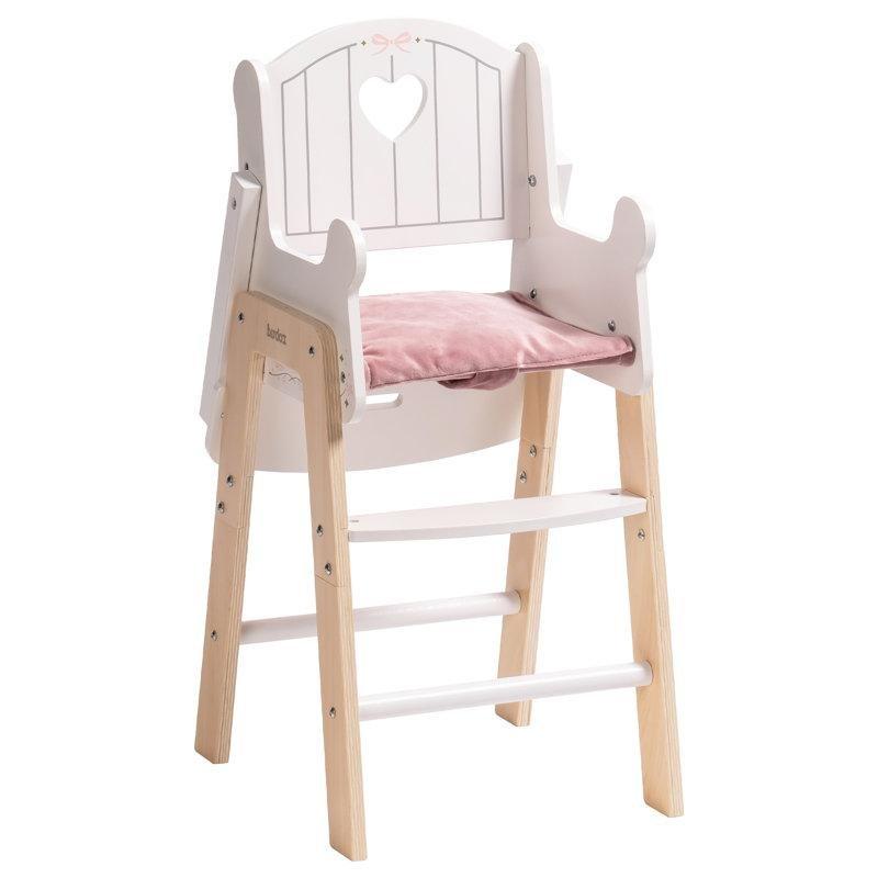 Beyaz ve Pembe Ahşap Fiyonk Desenli Minderli Oyuncak Bebek Mama Sandalyesi - 56 cm - 162505