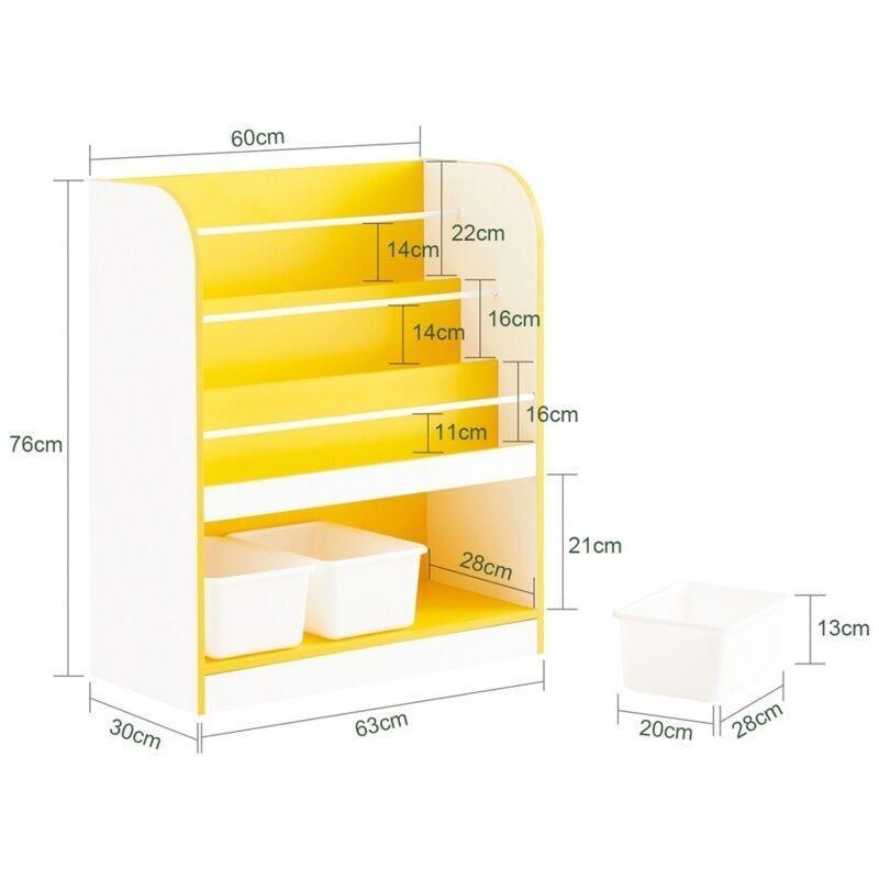 Beyaz ve Sarı MDF 3 Bölmeli 3 Çıkarılabilir Kutulu Oyuncak Dolabı - 63x30x76 cm - 150699