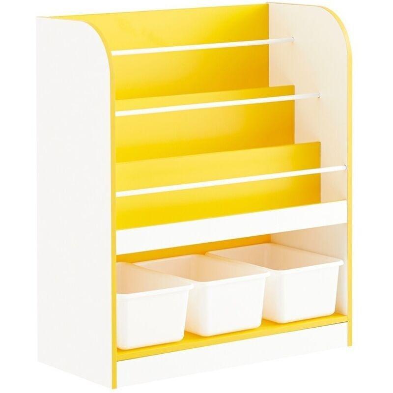Beyaz ve Sarı MDF 3 Bölmeli 3 Çıkarılabilir Kutulu Oyuncak Dolabı - 63x30x76 cm - 150699