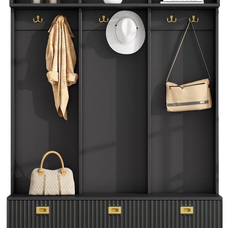 Beyaz ve Siyah Oturaklı Gold Detaylı Yivli Kapaklı Portmanto Vestiyer - 120 cm - 159283