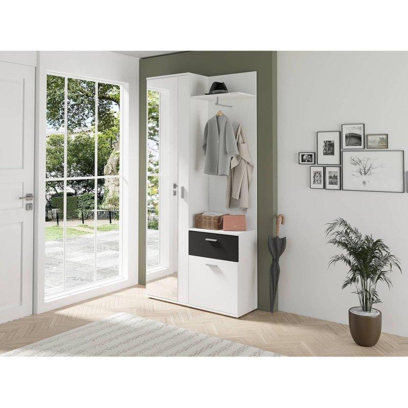 Beyaz ve Siyah Sunta 2 Kapaklı 1 Çekmeceli Portmanto Vestiyer - 97x195 cm - 158959