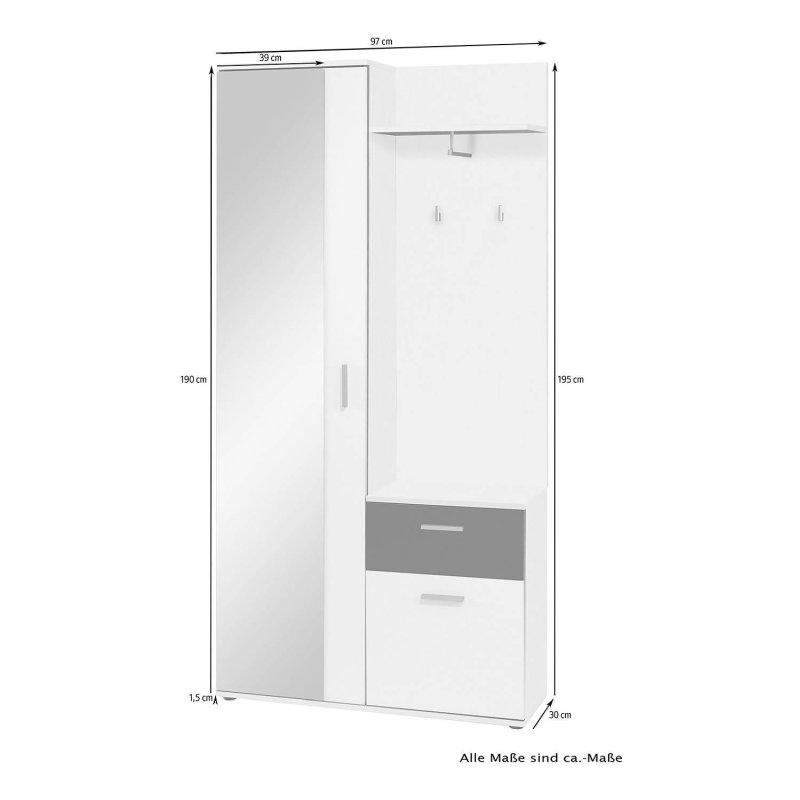 Beyaz ve Siyah Sunta 2 Kapaklı 1 Çekmeceli Portmanto Vestiyer - 97x195 cm - 158959