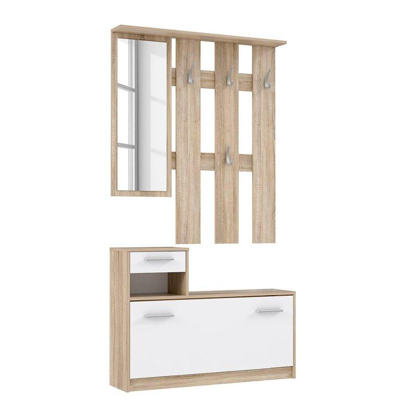 Beyaz ve Sonoma Meşesi Suntalam Aynalı Çekmeceli Askılı Portmanto Vestiyer - 98 cm - 158899