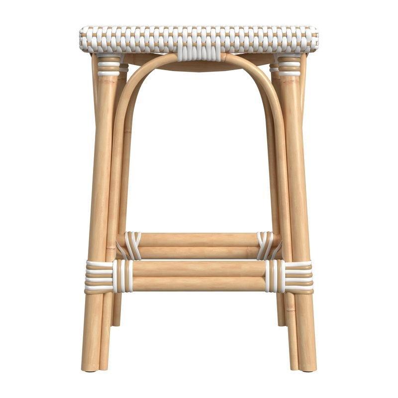 Beyaz ve Ten Rengi Rattan El Örgüsü Hasır Bar Sandalyesi - 61 cm - 148257