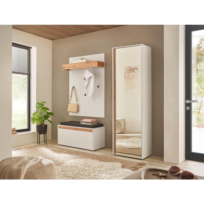 Beyaz ve Wotan Sunta Aynalı Oturaklı 3 Parçalı Portmanto Vestiyer Seti - 160 cm - 158887