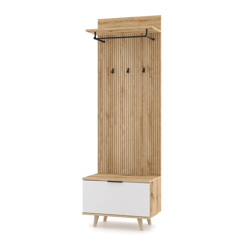 Beyaz ve Zanaatkar Dekor Kapaklı Yonga Levha Portmanto Vestiyer - 65 cm - 158839